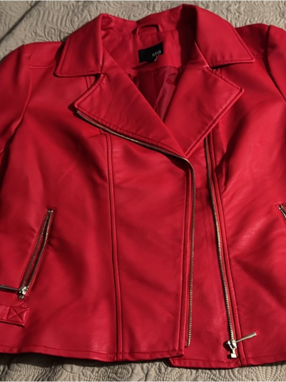 a.n.a Red Faux Leather Moto Jacket